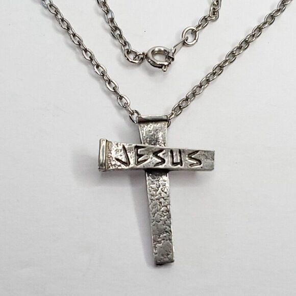 Jesus Coventry Cross Pendant Necklace Cross Of Nails Silvertone - Picture 3 of 3